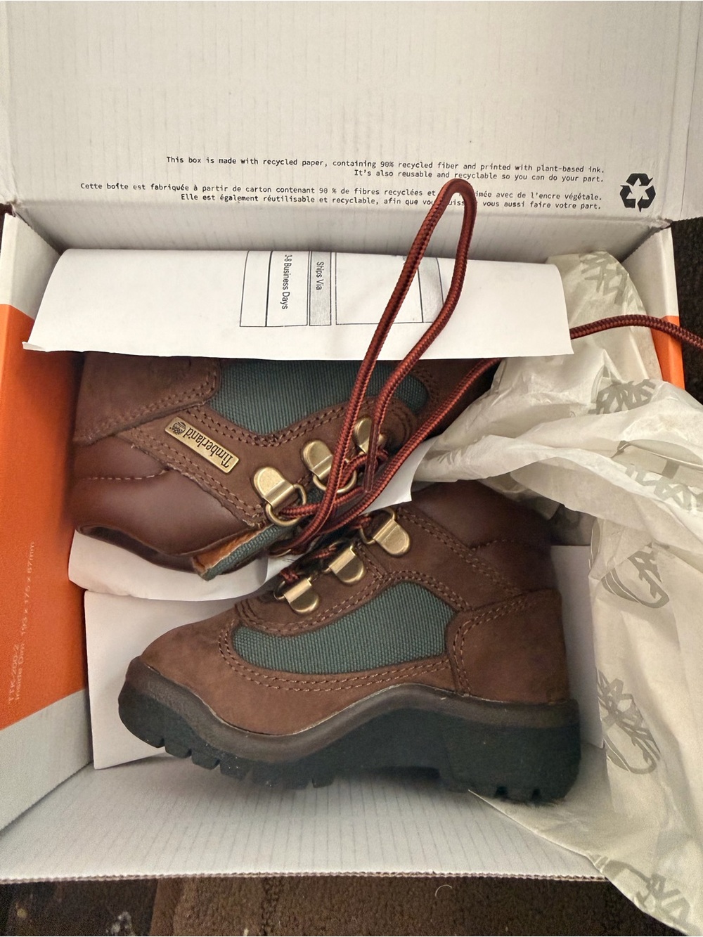 Timberland Kids Brown and Green Lace-Up Hiking Boots